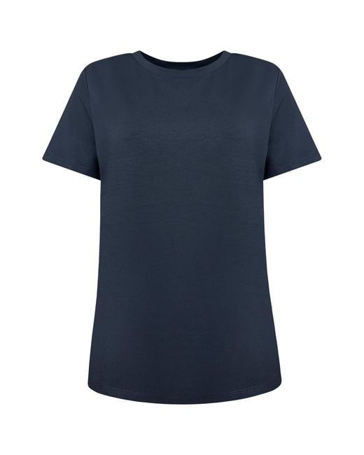 Perlavera Blue Tita Solid Cotton Spandex Short Sleeve Length Crew Neck T-Shirts