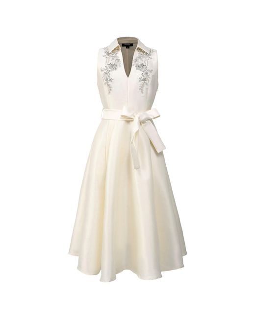 Smart and Joy White Beaded Taffeta Fit-and-Flare Cocktail Dress