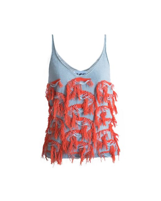 Ccy Currency Red Cotton Fringe Top