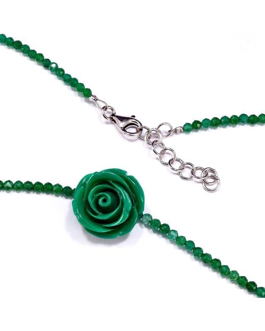 Mineralgems•Studio Green Agate Choker With Rose