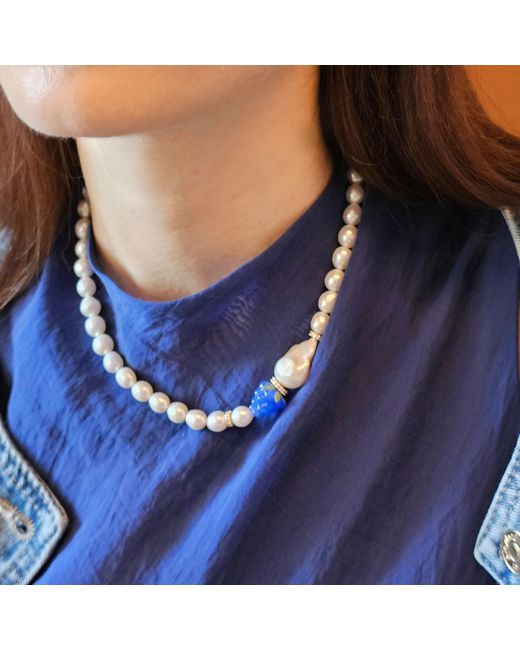Farra Metallic Freshwater Pearls With Raspberry Necklace