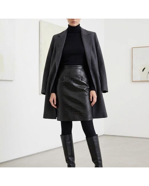 Harmain Leathers Ltd Black Mock-Croc Leather Pencil Skirt