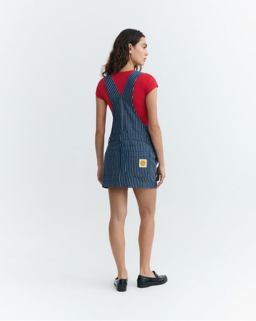 Thinking Mu Blue Short Dress Pichi Stripes Natural Dye Railway Rafaela