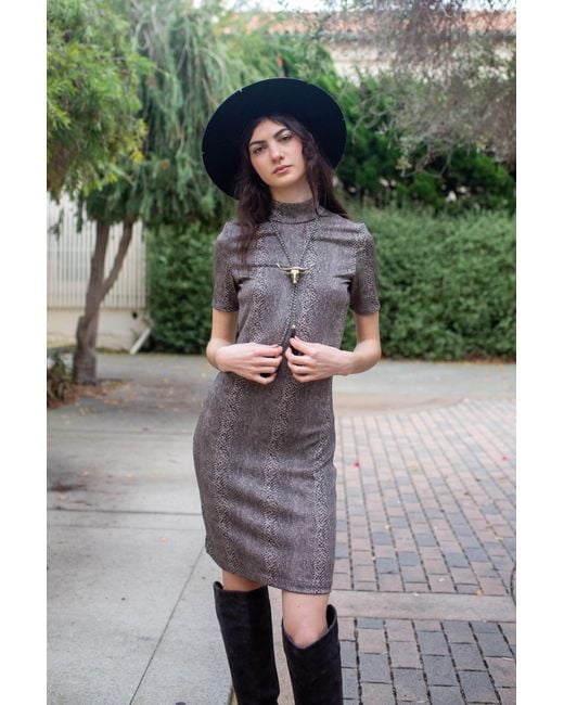 Jennafer Grace Gray Viper Villain Mockneck Mini Dress