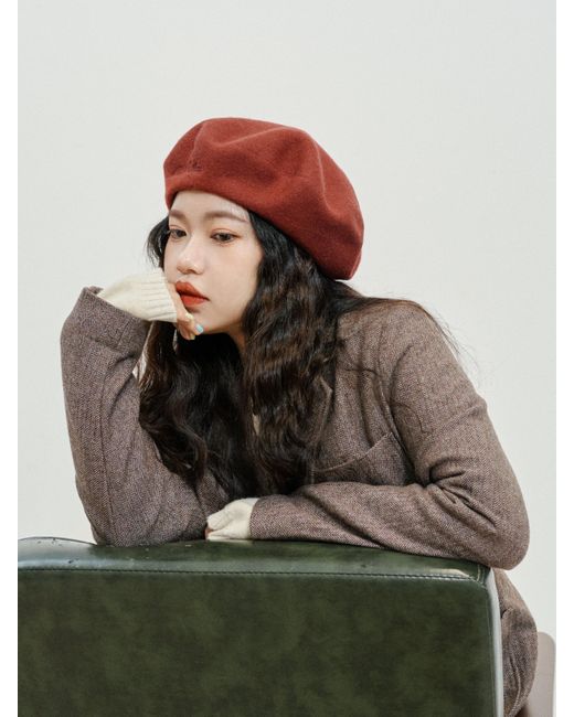 Lost Pattern Red Bon Chic Wool Beret- Bordeaux