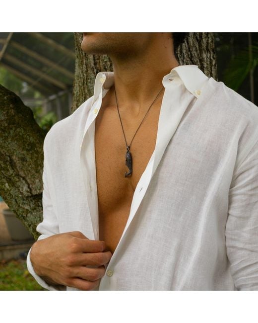 Ebru Jewelry Metallic Guardian Shark Diamond Necklace for men