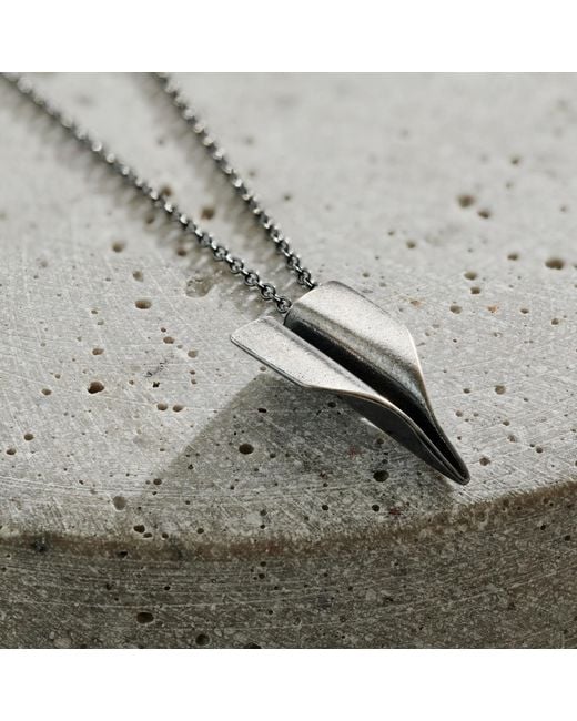 Posh Totty Designs Metallic Oxidised Sterling Paper Plane Necklace for men
