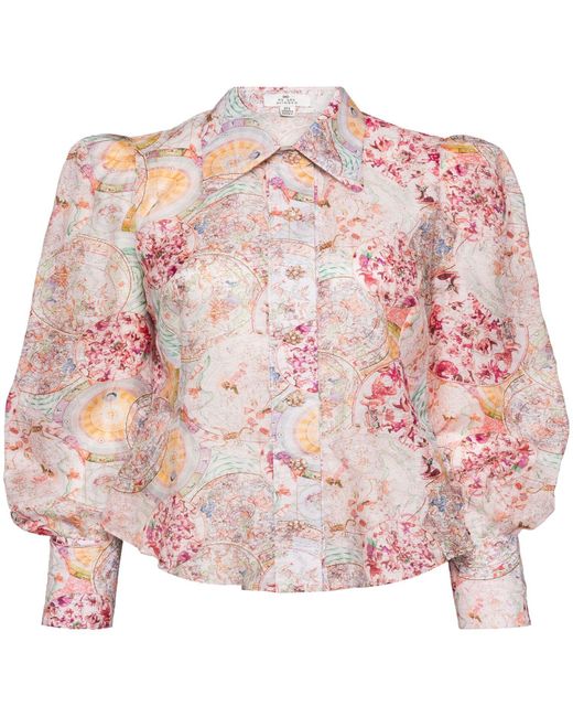 We Are Kindred Pink Aurora Silk Puff Sleeve Blouse