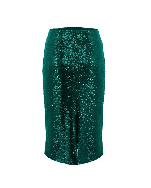 Noria Anis Green Glitz Sequined Midi Pencil Skirt
