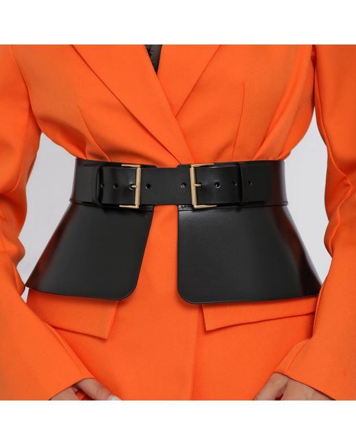 Haute Cuir Black Leather Peplum Corset Belt