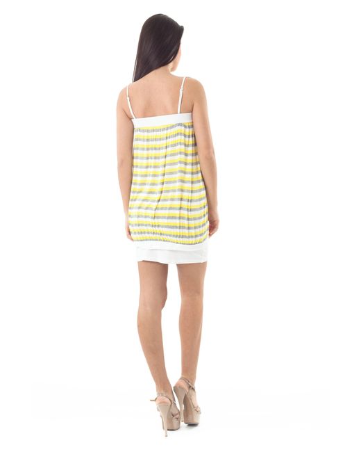 Conquista Yellow Striped Stretch Fabric Mini Dress