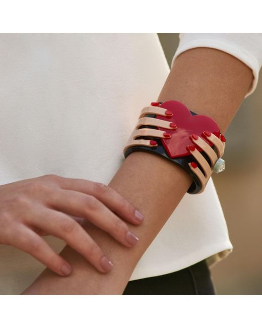 Gissa Bicalho Red Acrylic Handmade Bracelet Hands & Heart