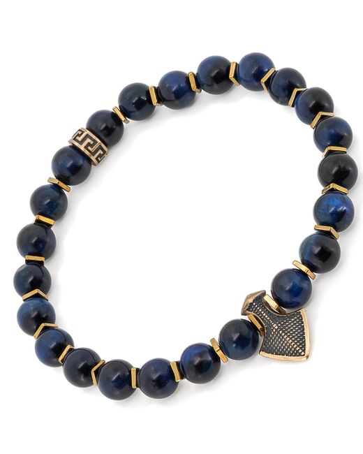 Ebru Jewelry Blue Tiger's Eye Stone Arrow Charm Beaded Bracelet for men