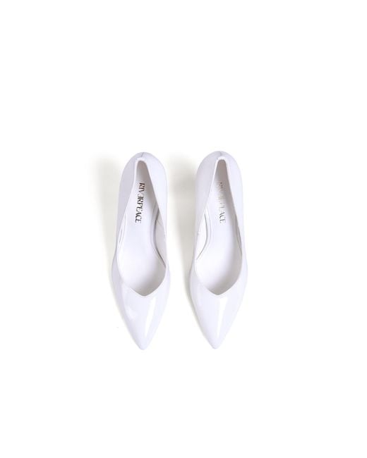 RIVERPEACE.CO White Pointed-Toe Patent Blade High Heels