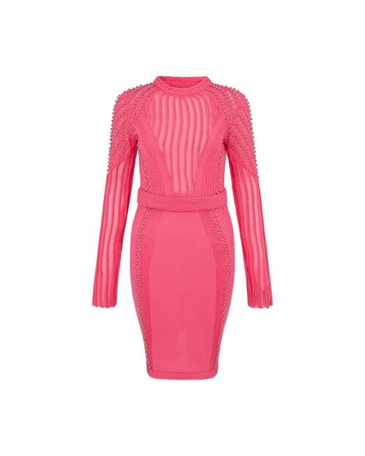 Sour Figs Pink Studded Sheer Knit Mini Jumper Dress