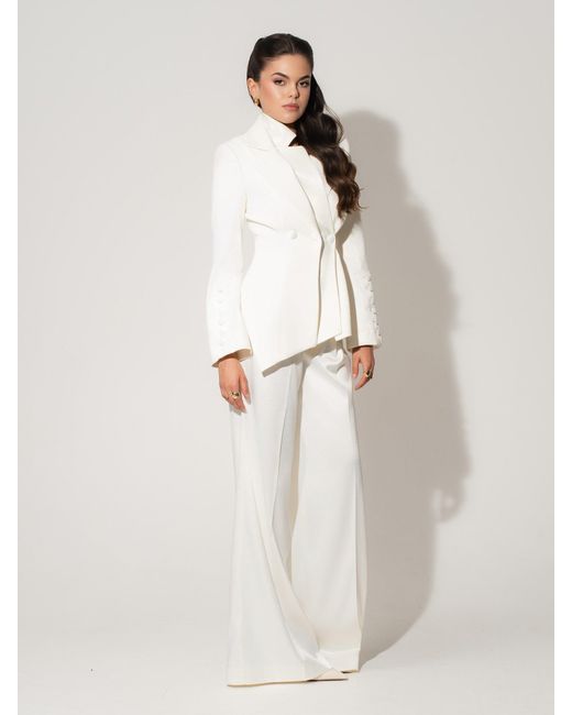 Tia Dorraine White Modern Power Asymmetric Tailored Blazer