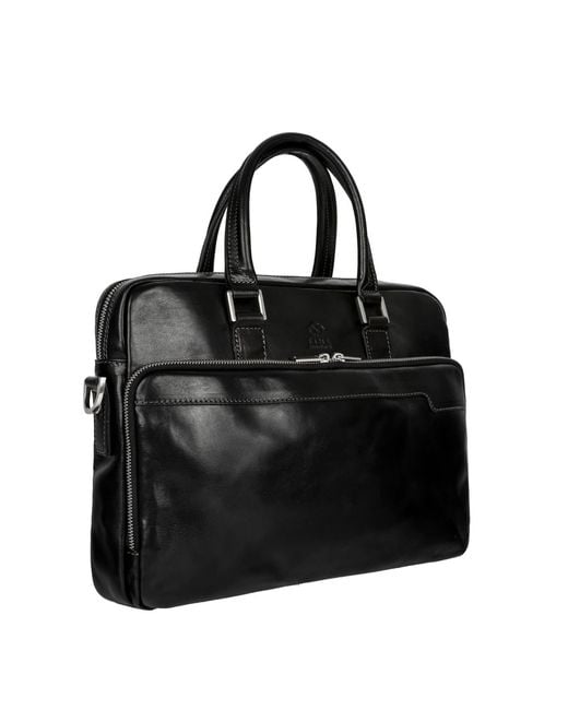 Time Resistance Black Leather Briefcase Laptop Bag for men