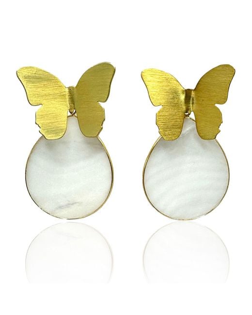 Rare Matters Jewelry Multicolor Spring Butterfly Mother Of Pearl Statement Earrings