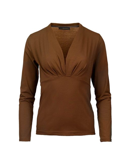 Conquista Brown Long Sleeve Chocolate Faux Wrap Top