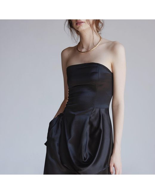 Belsize25 Black Silent Mode Series – Acetate Pearl Satin Draped Bandeau Top