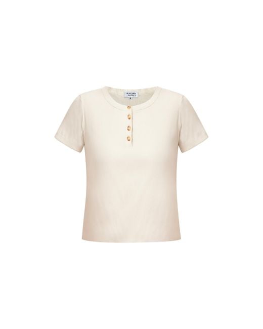 Known Supply Natural Ribbed Cotton Henley Top