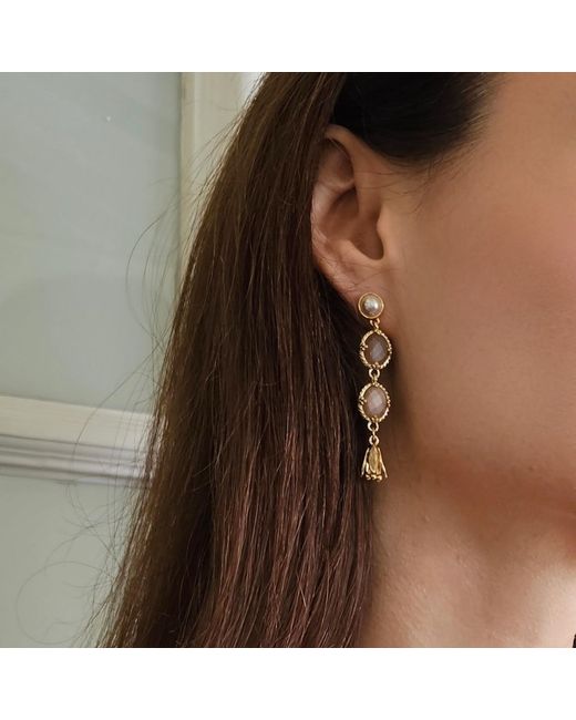 Farra Metallic Sunstone Dangle Stud Earrings