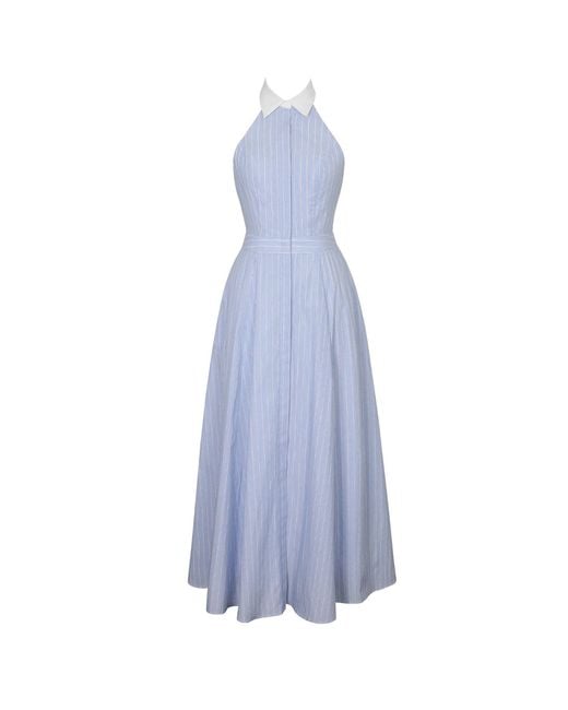 Miss Circle New York Blue Winslet Sky Striped Cotton Poplin Halter Maxi Dress