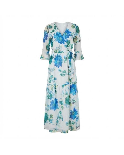Yumi' Blue Floral Maxi Wrap Dress