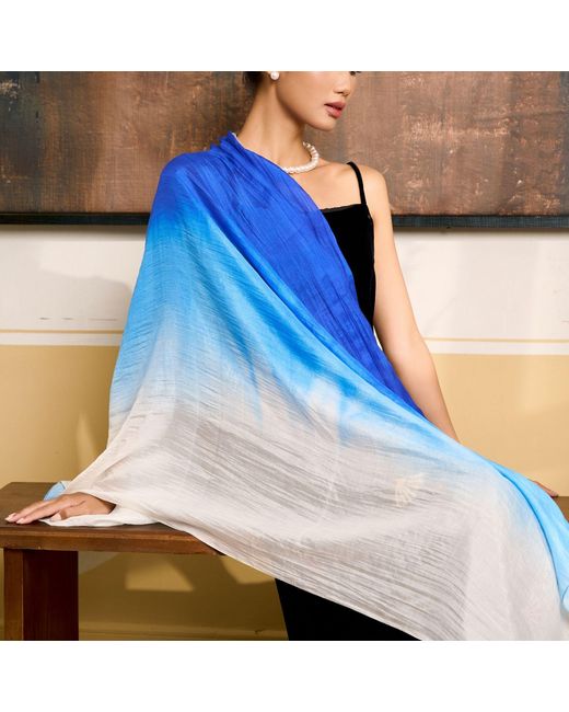 Silk and Bears Blue Ombre Habotai Silk Scarf – Hand-Dyed Mulberry Silk