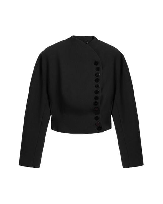 Nocturne Black Asymmetric Buttoned Tailored Jacket