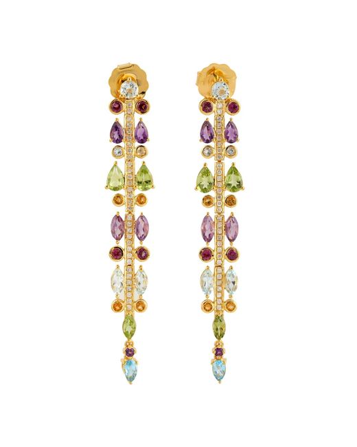 Artisan Metallic Natural Amethyst Dangle Earrings 18k Gold Diamond Jewelry