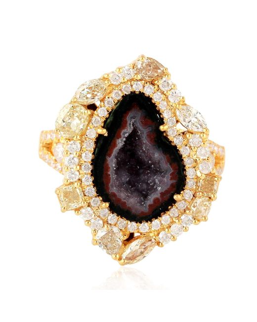 Artisan Metallic Gemstone Cocktail Diamond Wedding Engagement Ring Solid Yellow Gold Jewelry