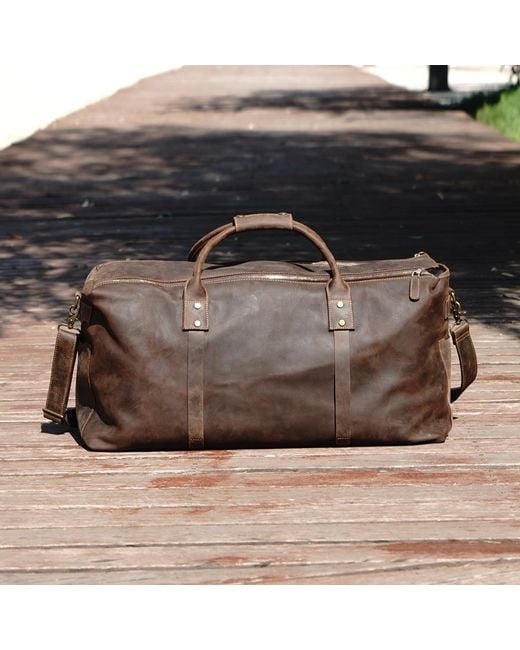 Touri Brown Genuine Leather Holdall Luggage Bag for men
