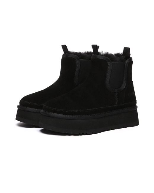 EverAu Australia Black Shoveler Leather Platform Short Chelsea Boots