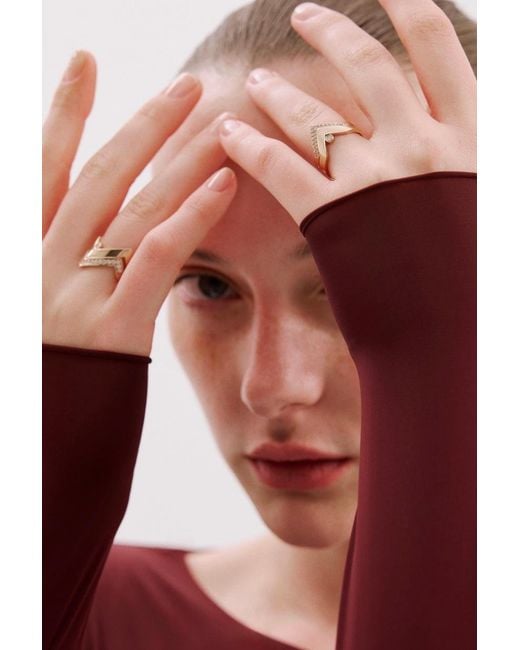 Dime Tribe Metallic Zigzag-Shaped Diamond-Set Ring