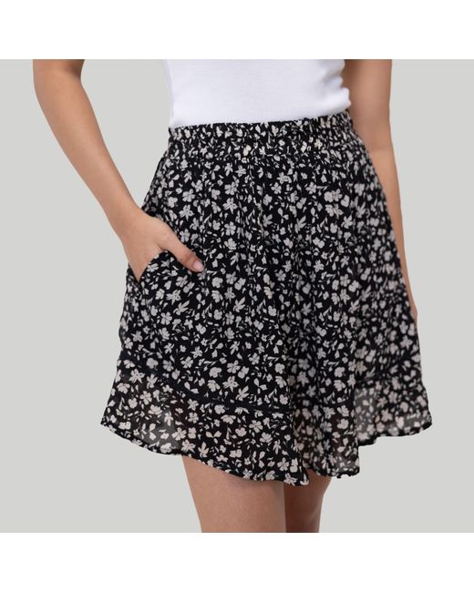 REISTOR Black Drawstring Short Printed Crepe Skirt