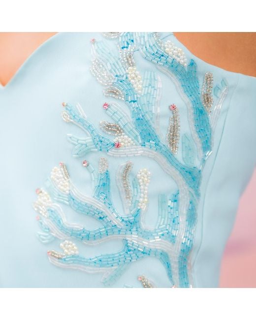 Laura Slings Blue Beaded Crop Top With Coral Embroidery And Embellished Details