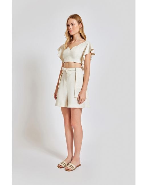 Lilamie White Neutrals Lisbon Wavy Sleeves V Neck Summer Top