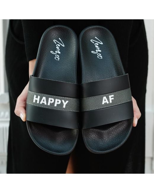 Zenzee Black Happy Af Slide Sandals