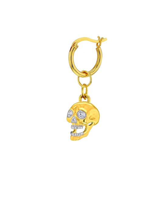 True Rocks Metallic Gun Metal Sterling & 18Kt Plated Mini Skull Charm On Hoop for men