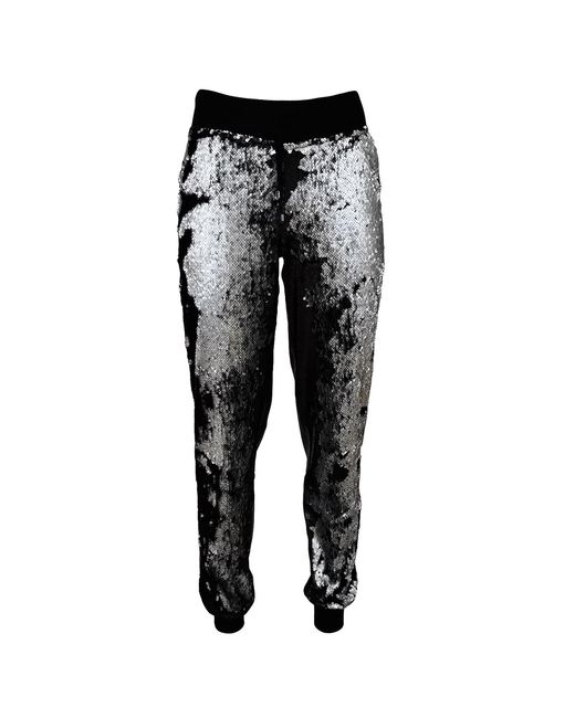 Lalipop Design Double-sided Sequined Black Faux Leather Track Pants