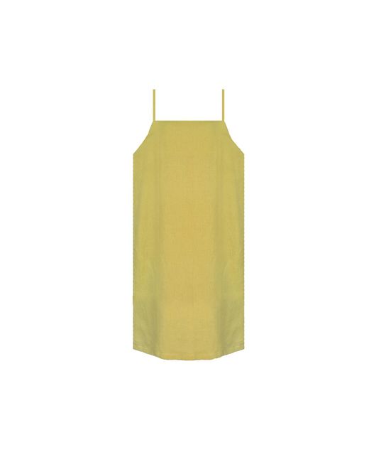 Larsen and Co Yellow Pure Linen Marbella Slip Dress In Chartreuse