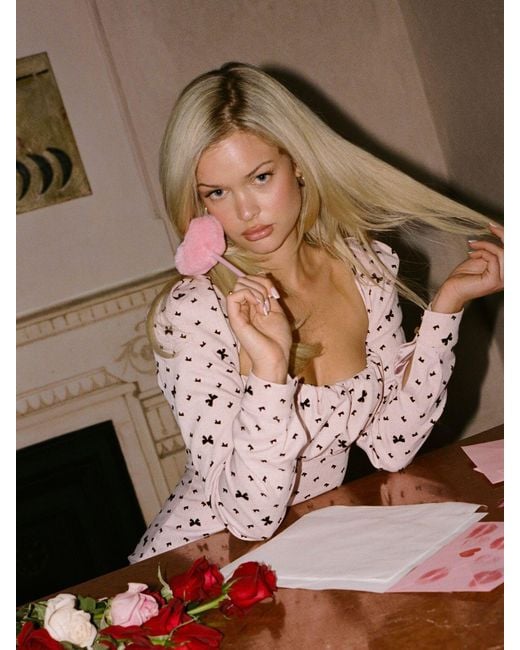 Miss Circle New York Pink Perla Baby Ruched Bust Velvet-Embossed Bow Mini Dress