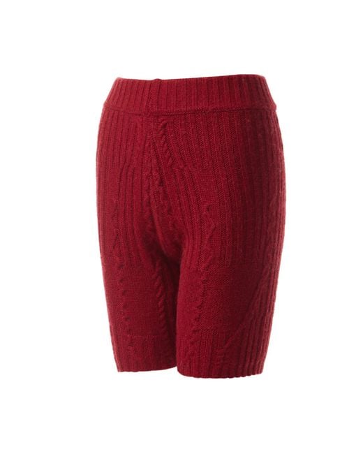 Fully Fashioning Red Fern Cable Wool Blend Knit Shorts