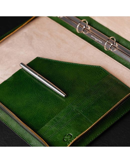 Time Resistance Green Leather Portfolio With Binder for men