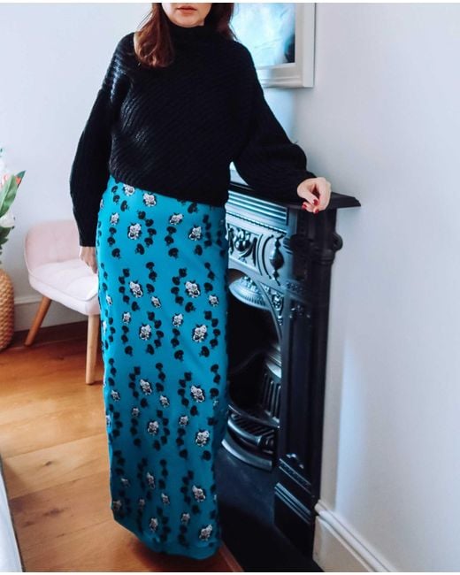 Sophie Cameron Davies Blue Floral Maxi Jersey Skirt