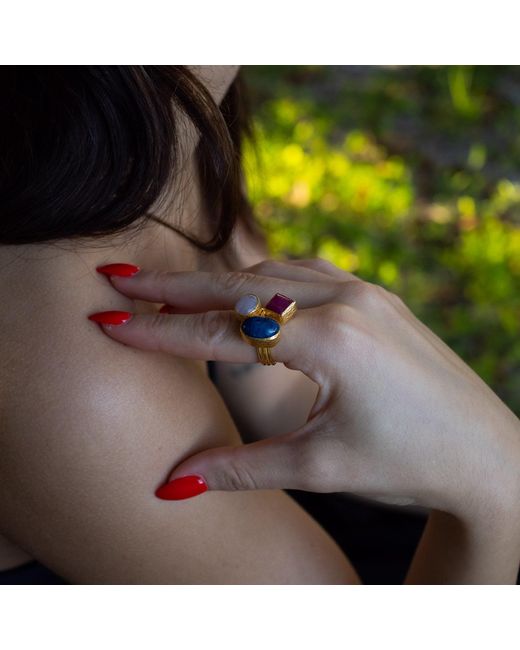 Ebru Jewelry Blue Trio Essence Spiritual Power Gemstone Ring