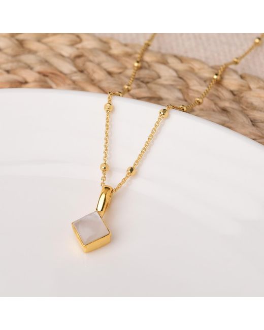 Nellou Jewellery Metallic Neutrals Diamond Moonstone Necklace Birthstone June Plated Sterling