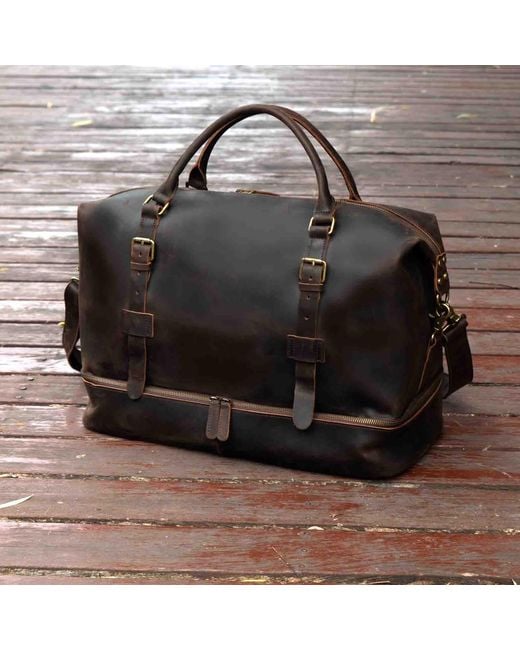 Touri Black Genuine Leather Weekender With Outerwear Compartment for men