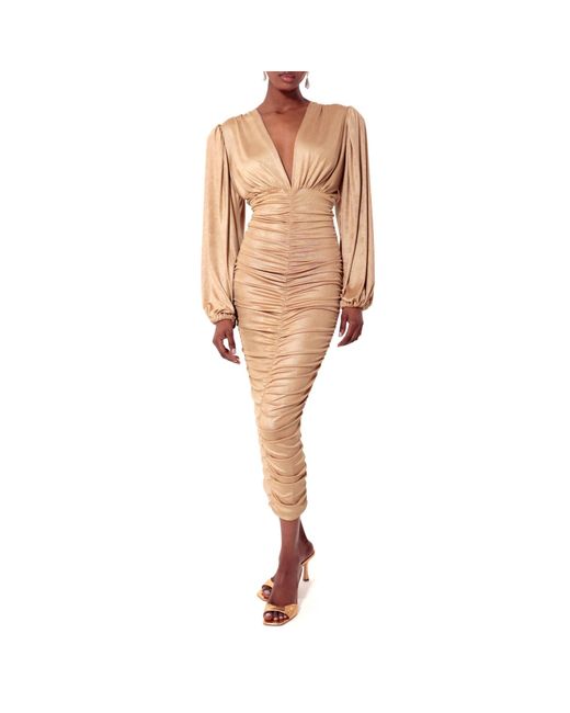 AGGI by HALEWSKI Natural Gloria Long Sleeve Draped Dress